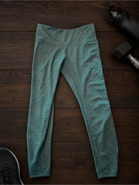 ODODOS High Waisted Yoga Leggings Space Dye Heather Teal Green Size XL